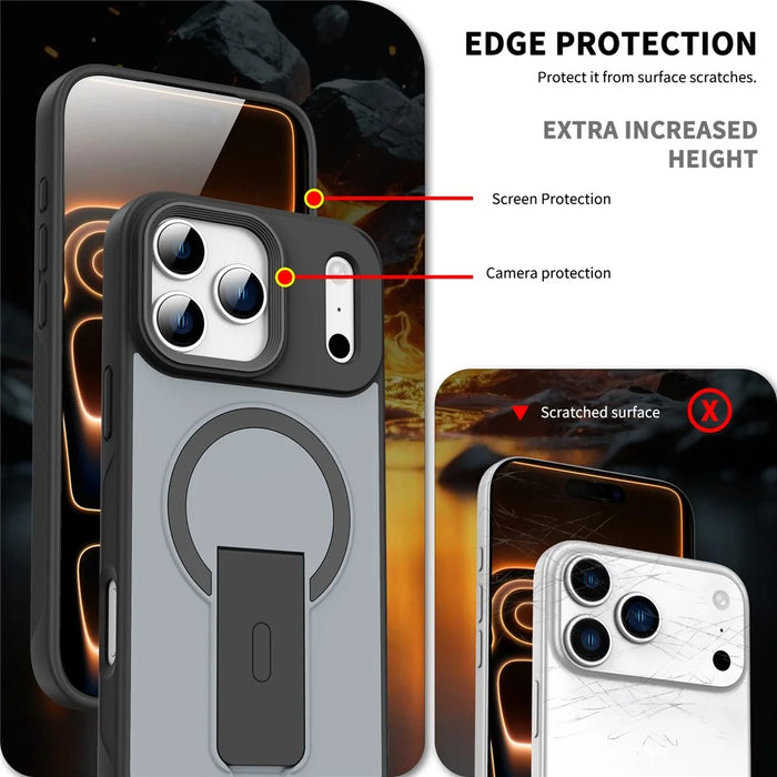 For iPhone 17 Pro Magnetic Case with Hidden Kickstand Shockproof TPU + PC Cover Compatible with MagSafe - Black - 6
