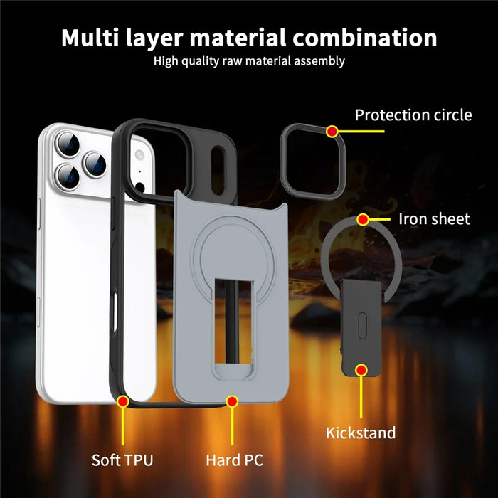 For iPhone 17 Pro Magnetic Case with Hidden Kickstand Shockproof TPU + PC Cover Compatible with MagSafe - Black - 7