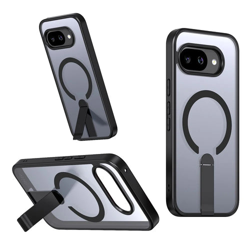 For Google Pixel 10a Magnetic Case Kickstand TPU + Acrylic Phone Cover - Black - 1