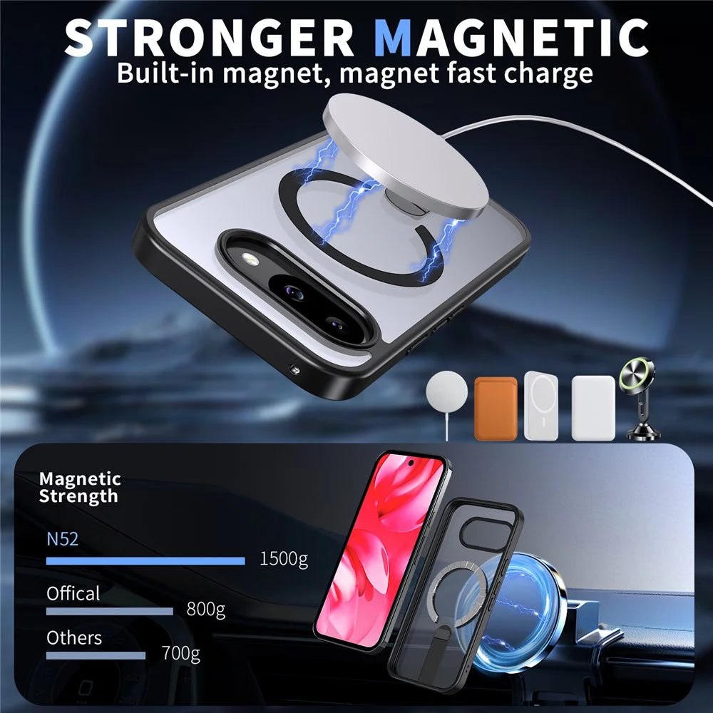 For Google Pixel 10a Magnetic Case Kickstand TPU + Acrylic Phone Cover - Black - 2
