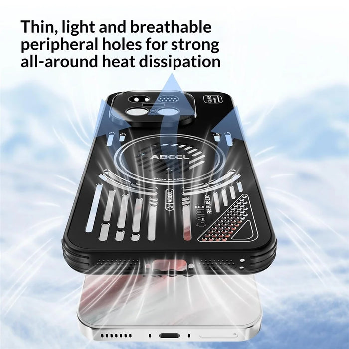 ABEEL for vivo iQOO 15 Ultra 5G Magnetic Case Aluminium Alloy + PC + TPU Hollow Heat Dissipation Phone Cover - Black - 5