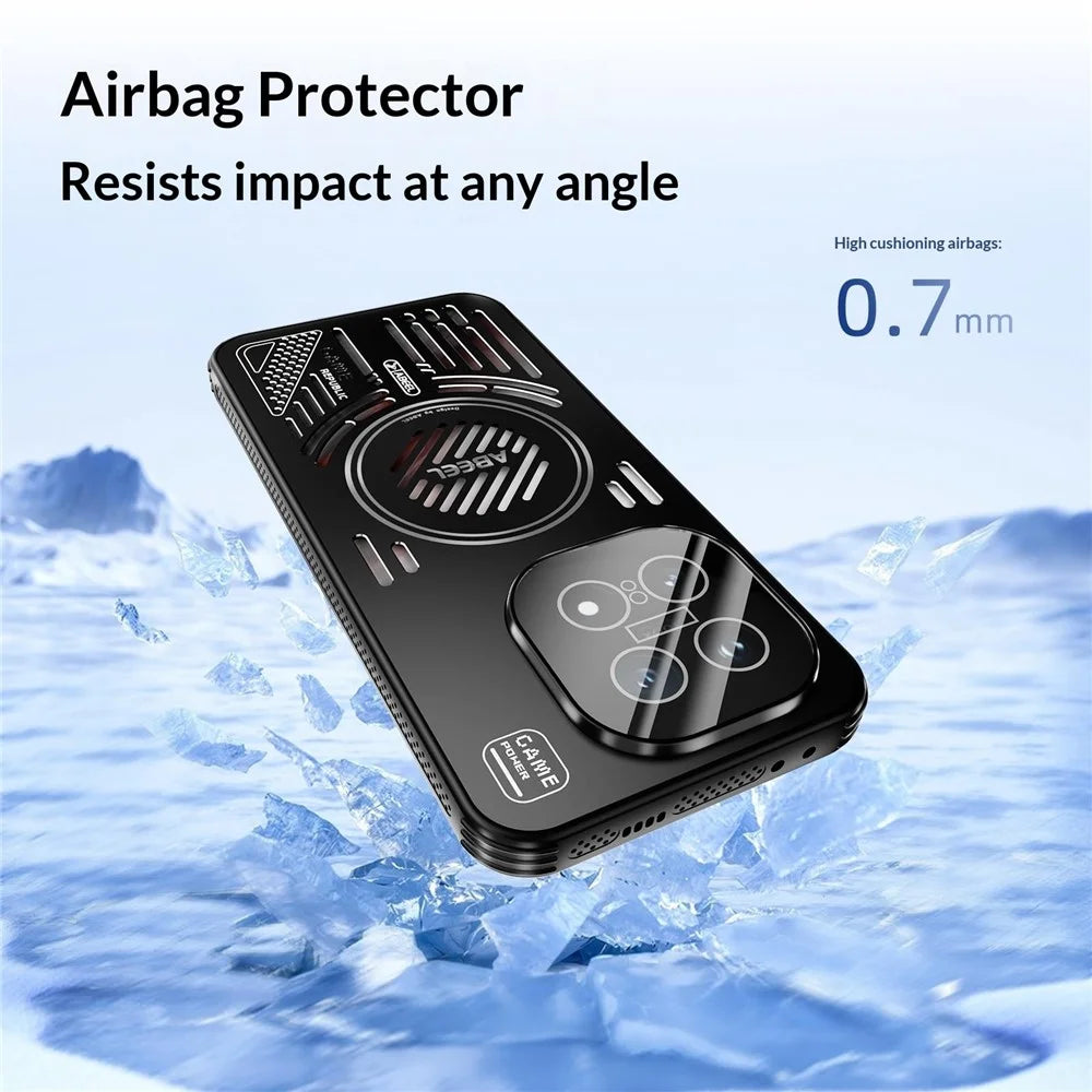ABEEL for vivo iQOO 15 Ultra 5G Magnetic Case Aluminium Alloy + PC + TPU Hollow Heat Dissipation Phone Cover - Black - 6