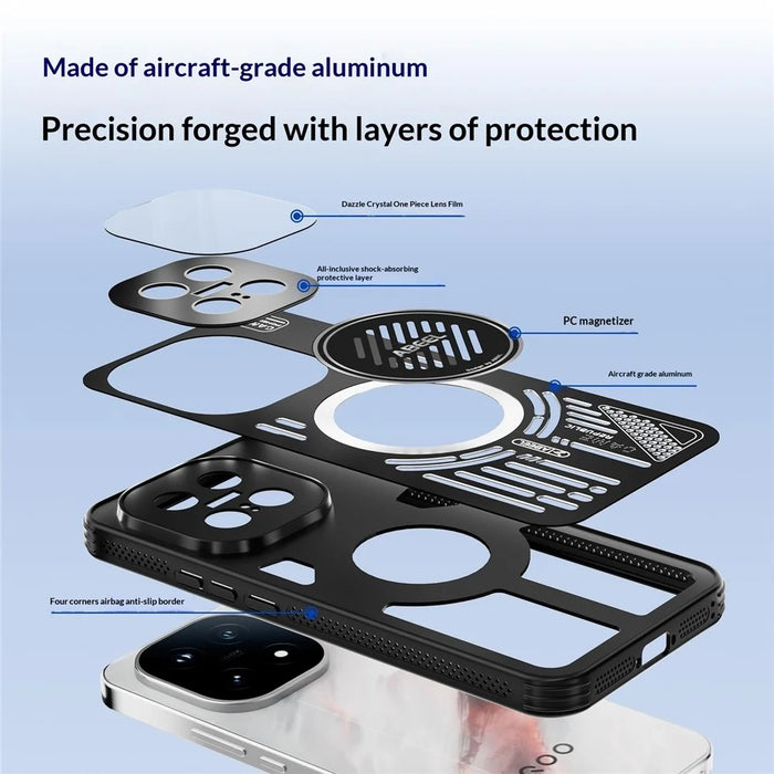 ABEEL for vivo iQOO 15 Ultra 5G Magnetic Case Aluminium Alloy + PC + TPU Hollow Heat Dissipation Phone Cover - Black - 7