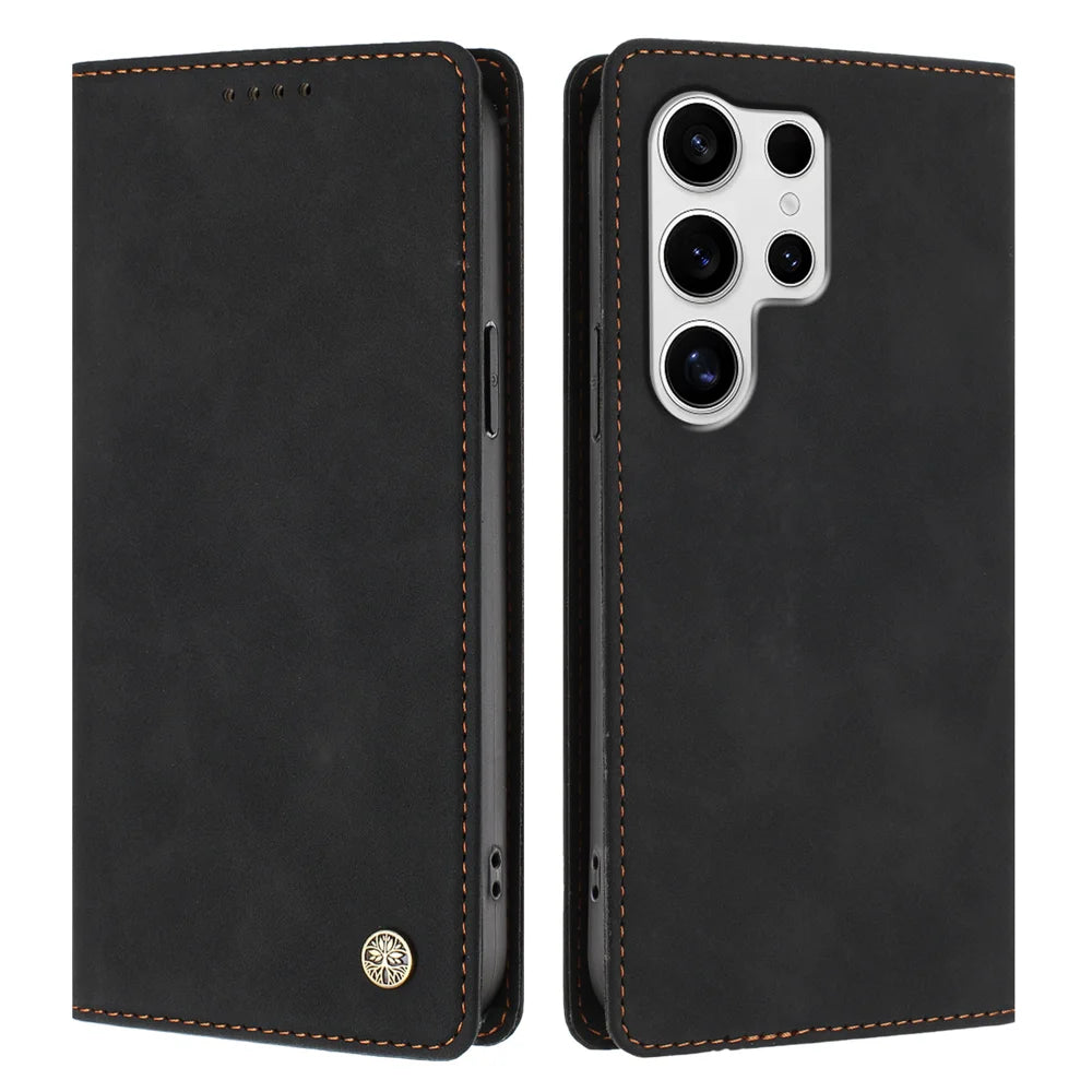 For Samsung Galaxy S25 Ultra Case HX RFID Blocking Wallet Stand Leather Flip Phone Cover - Black - 1
