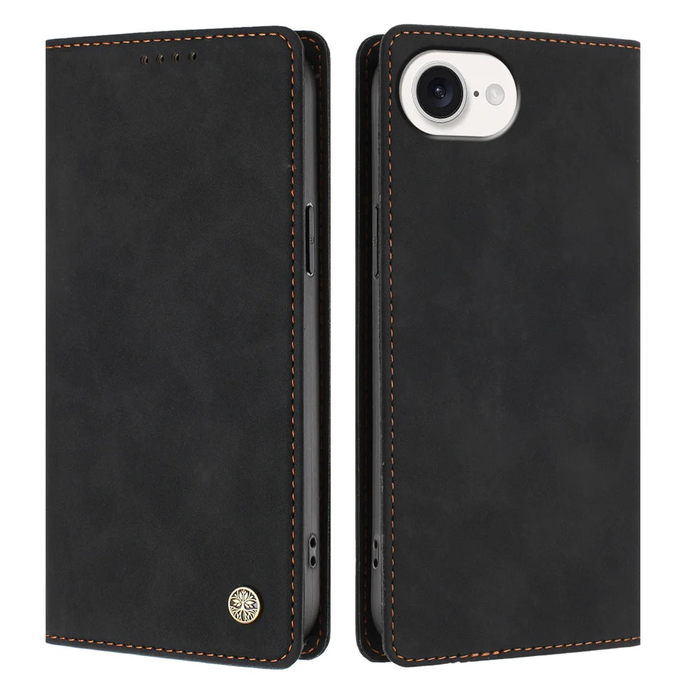 For iPhone 16e / iPhone 17e Case HX RFID Blocking Wallet Stand Leather Flip Phone Cover - Black - 1