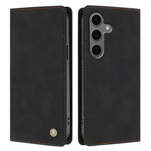 For Samsung Galaxy S24 / Galaxy S25 Case HX RFID Blocking Wallet Stand Leather Flip Phone Cover - Black - 1