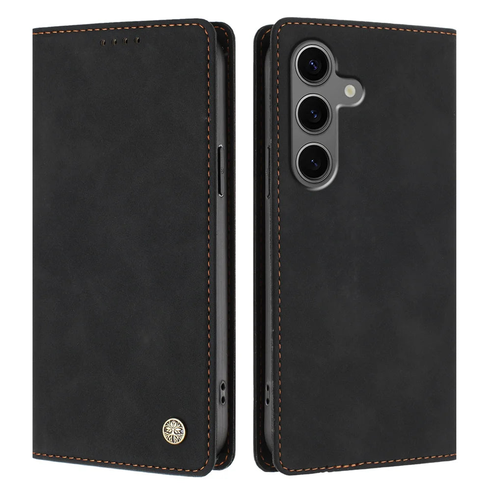 For Samsung Galaxy S24 / Galaxy S25 Case HX RFID Blocking Wallet Stand Leather Flip Phone Cover - Black - 1