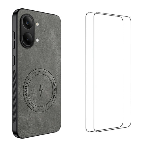 WANLONFENG For Xiaomi Poco X8 Pro Max 5G / Xiaomi Redmi Turbo 5 Max 5G SD Series Magnetic Case Nappa Texture PC TPU Phone Cover with 2Pcs Screen Film - Grey - 1