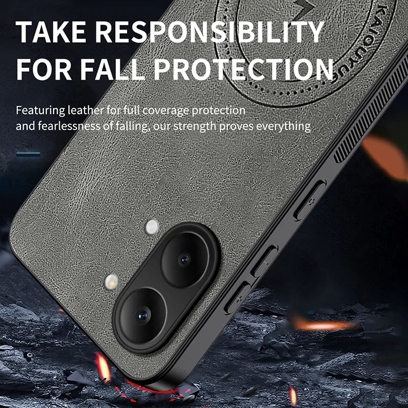 WANLONFENG For Xiaomi Poco X8 Pro Max 5G / Xiaomi Redmi Turbo 5 Max 5G SD Series Magnetic Case Nappa Texture PC TPU Phone Cover with 2Pcs Screen Film - Grey - 4