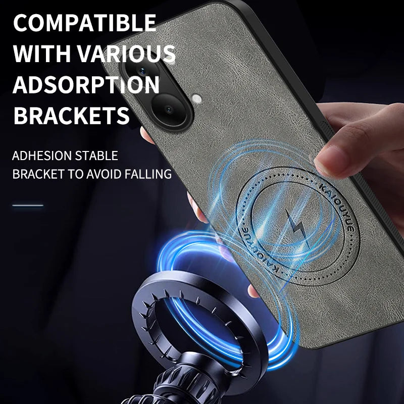 WANLONFENG For Xiaomi Poco X8 Pro Max 5G / Xiaomi Redmi Turbo 5 Max 5G SD Series Magnetic Case Nappa Texture PC TPU Phone Cover with 2Pcs Screen Film - Grey - 5