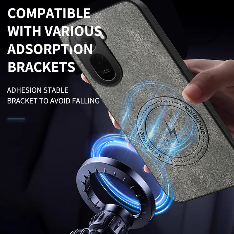 WANLONFENG For Xiaomi Poco C85x 5G / Redmi A7 Pro 4G (171.56mm) SD Series Magnetic Case Nappa Texture PC TPU Phone Cover with 2Pcs Screen Film - Grey - 6
