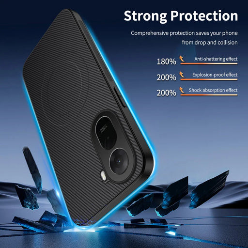 WANLONFENG For Xiaomi Poco C85x 5G / Redmi A7 Pro 4G (171.56mm) TQ1 Series Magnetic Case Carbon Fiber Texture PC TPU Phone Cover with 2Pcs Screen Films - Black - 2
