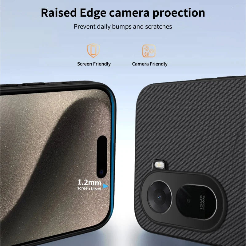 WANLONFENG For Xiaomi Poco C85x 5G / Redmi A7 Pro 4G (171.56mm) TQ1 Series Magnetic Case Carbon Fiber Texture PC TPU Phone Cover with 2Pcs Screen Films - Black - 3