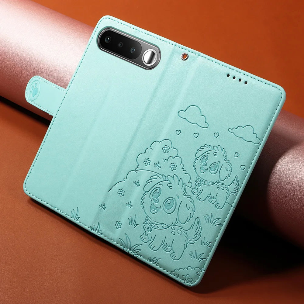 For Realme 16 5G Case RFID Blocking Imprinted Dog Pattern PU Leather Phone Cover with Wrist Strap - Green - 4