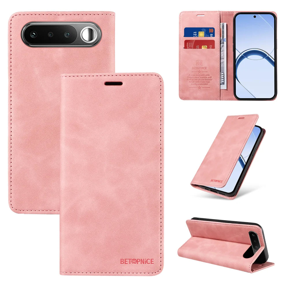 BETOPNICE For Realme 16 5G Case Magnetic Closure RFID Blocking Wallet Stand Leather Phone Cover - Pink - 3