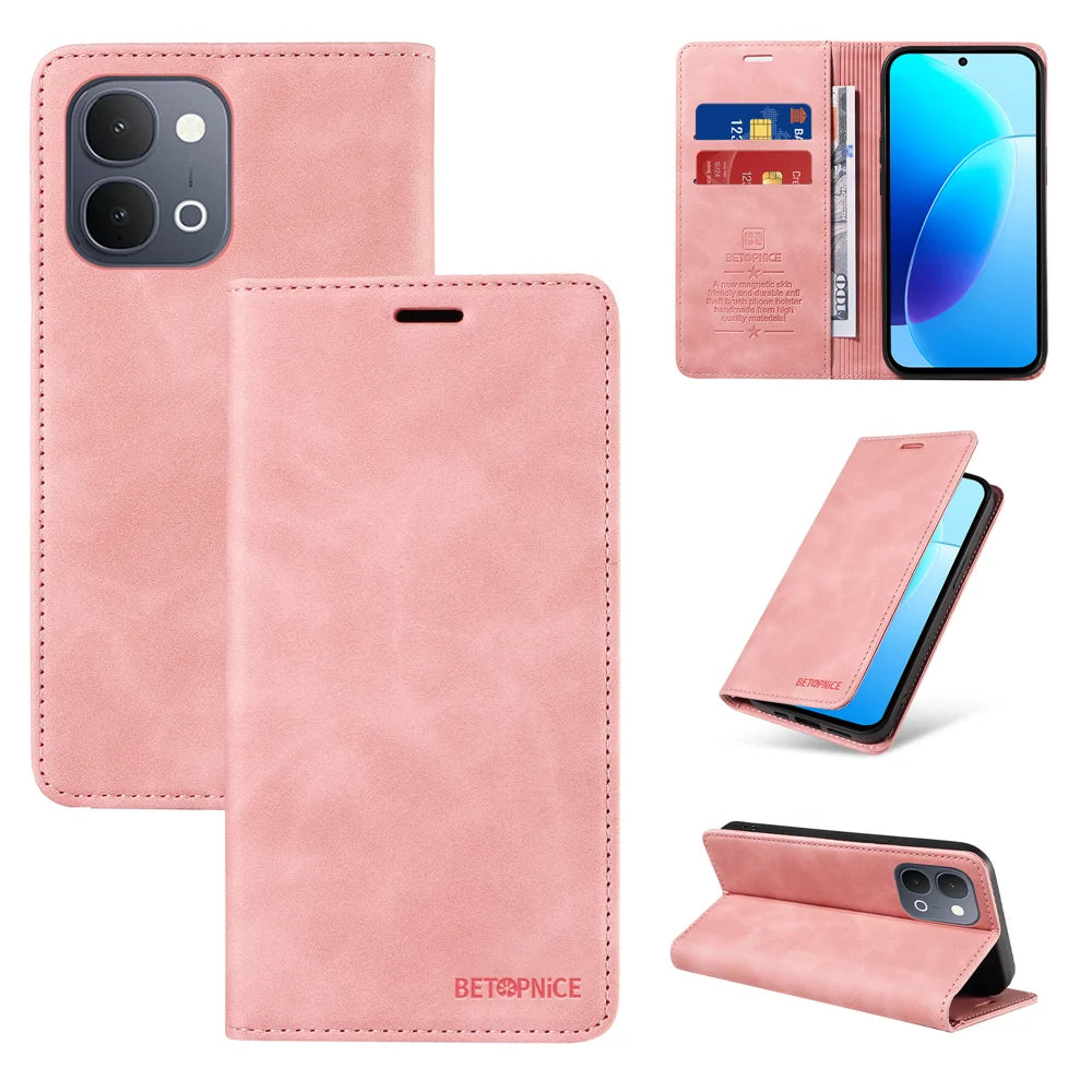 BETOPNICE For vivo Y500i 5G / vivo Y31d 4G Case Magnetic Closure RFID Blocking Wallet Stand Leather Phone Cover - Pink - 3