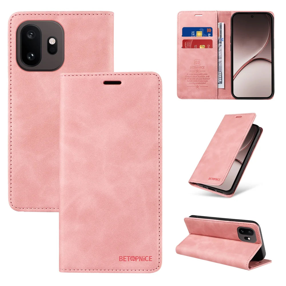BETOPNICE For OnePlus 15T 5G Case Magnetic Closure RFID Blocking Wallet Stand Leather Phone Cover - Pink - 3
