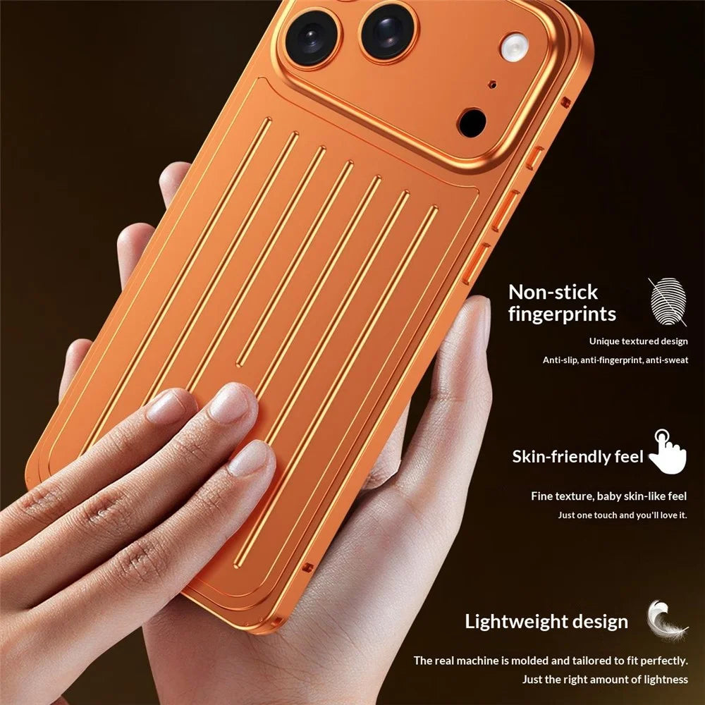 For iPhone 17 Pro Case Seahorse Buckle Luggage Design Aluminum Alloy Phone Cover - Orange - 5