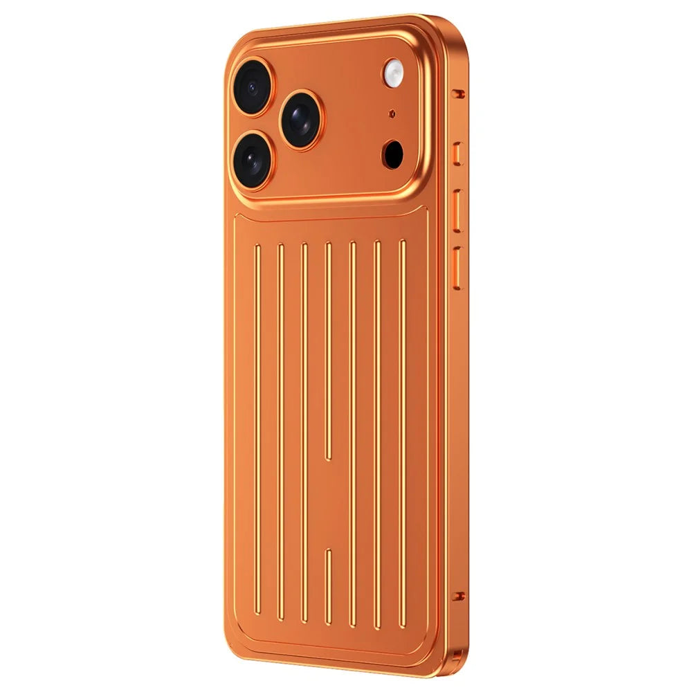 For iPhone 17 Pro Max Case Seahorse Buckle Luggage Design Aluminum Alloy Phone Cover - Orange - 1