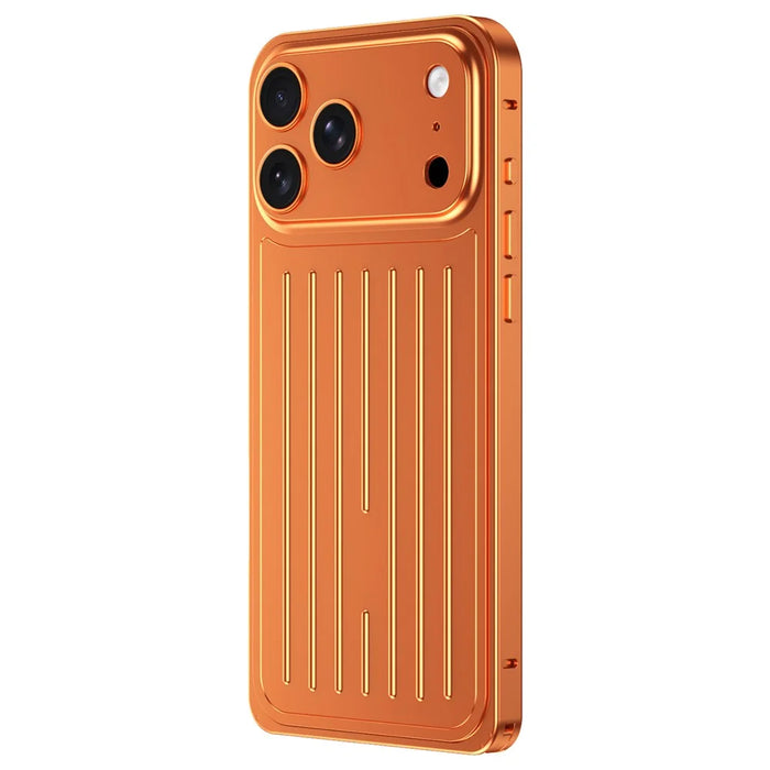 For iPhone 17 Pro Max Case Seahorse Buckle Luggage Design Aluminum Alloy Phone Cover - Orange - 1