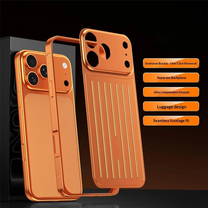 For iPhone 17 Pro Max Case Seahorse Buckle Luggage Design Aluminum Alloy Phone Cover - Orange - 3