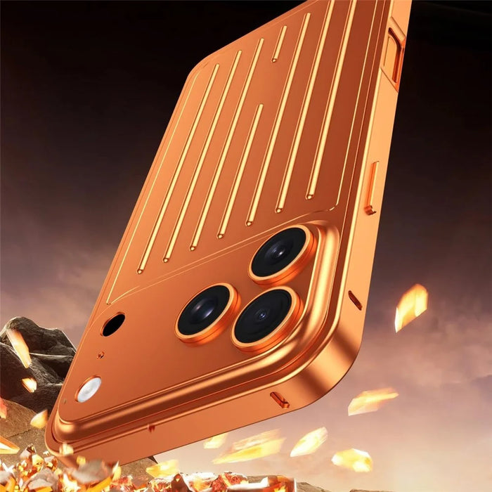 For iPhone 17 Pro Max Case Seahorse Buckle Luggage Design Aluminum Alloy Phone Cover - Orange - 4