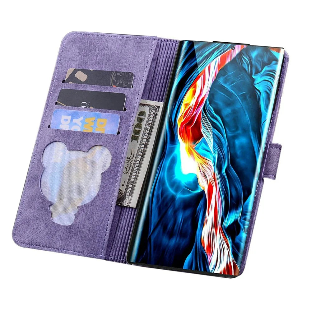 For Samsung Galaxy S26 Case Cherry Blossom Cat Imprinted Leather Phone Cover with Wrist Strap - Purple - 2