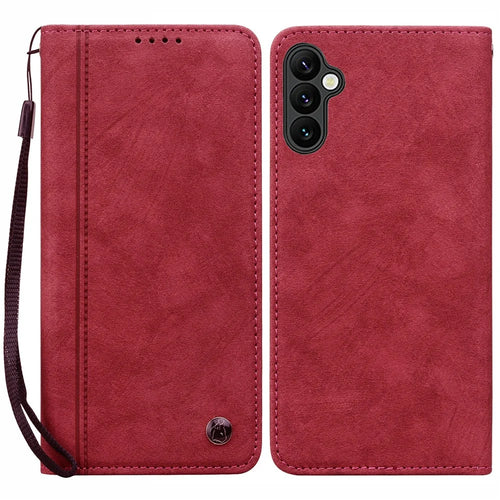 For Samsung Galaxy A37 5G Case Lines Pattern Wallet Leather Phone Cover with Strap - Red - 1