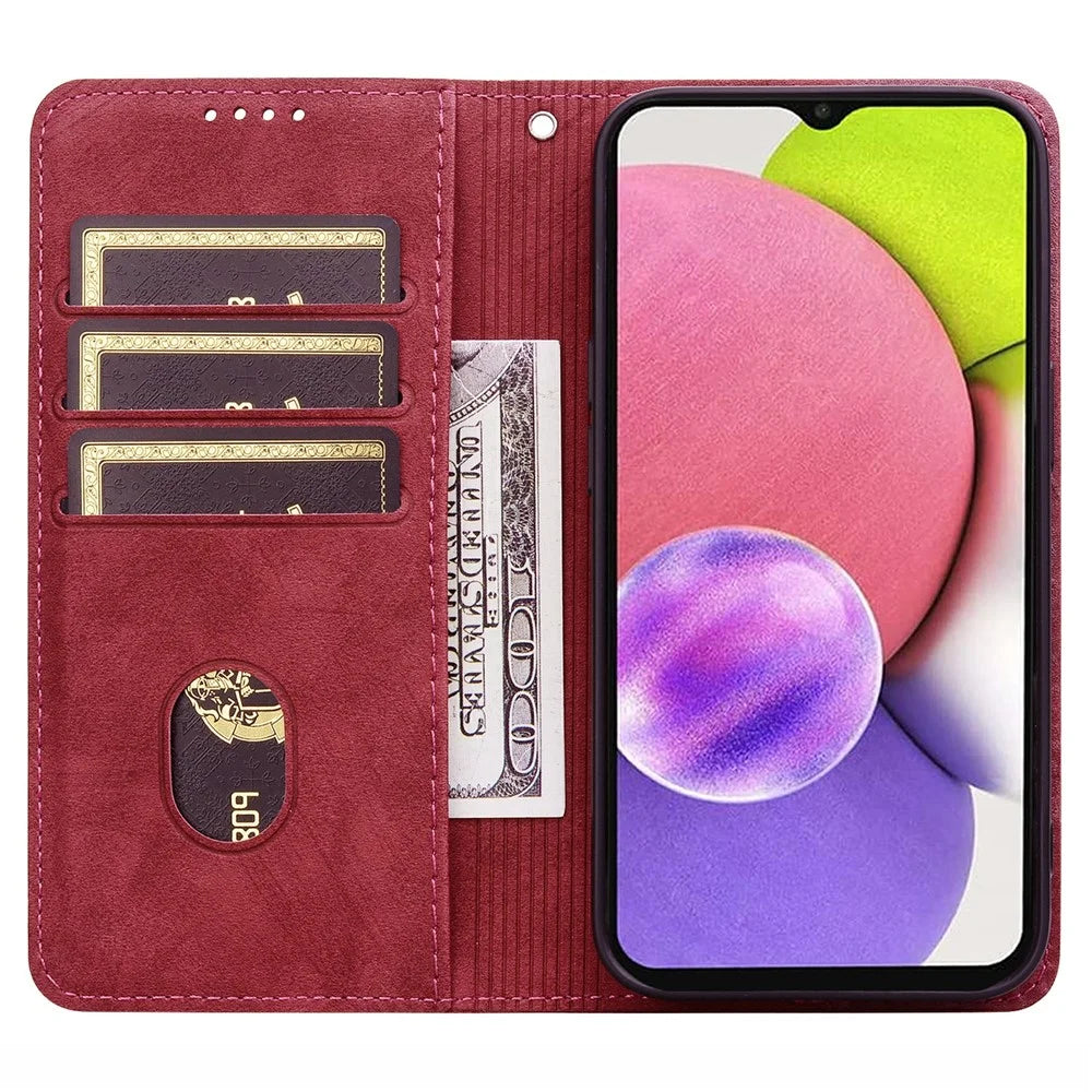 For Samsung Galaxy A37 5G Case Lines Pattern Wallet Leather Phone Cover with Strap - Red - 2