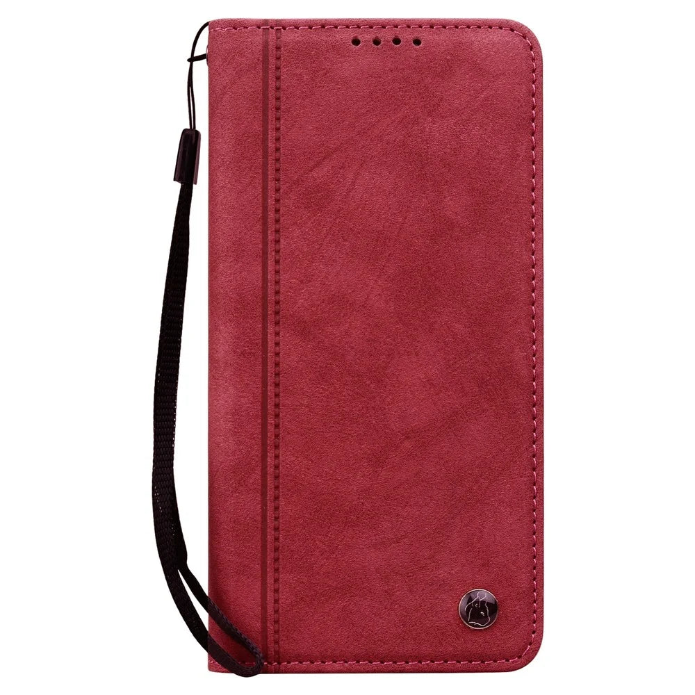 For Samsung Galaxy A37 5G Case Lines Pattern Wallet Leather Phone Cover with Strap - Red - 5