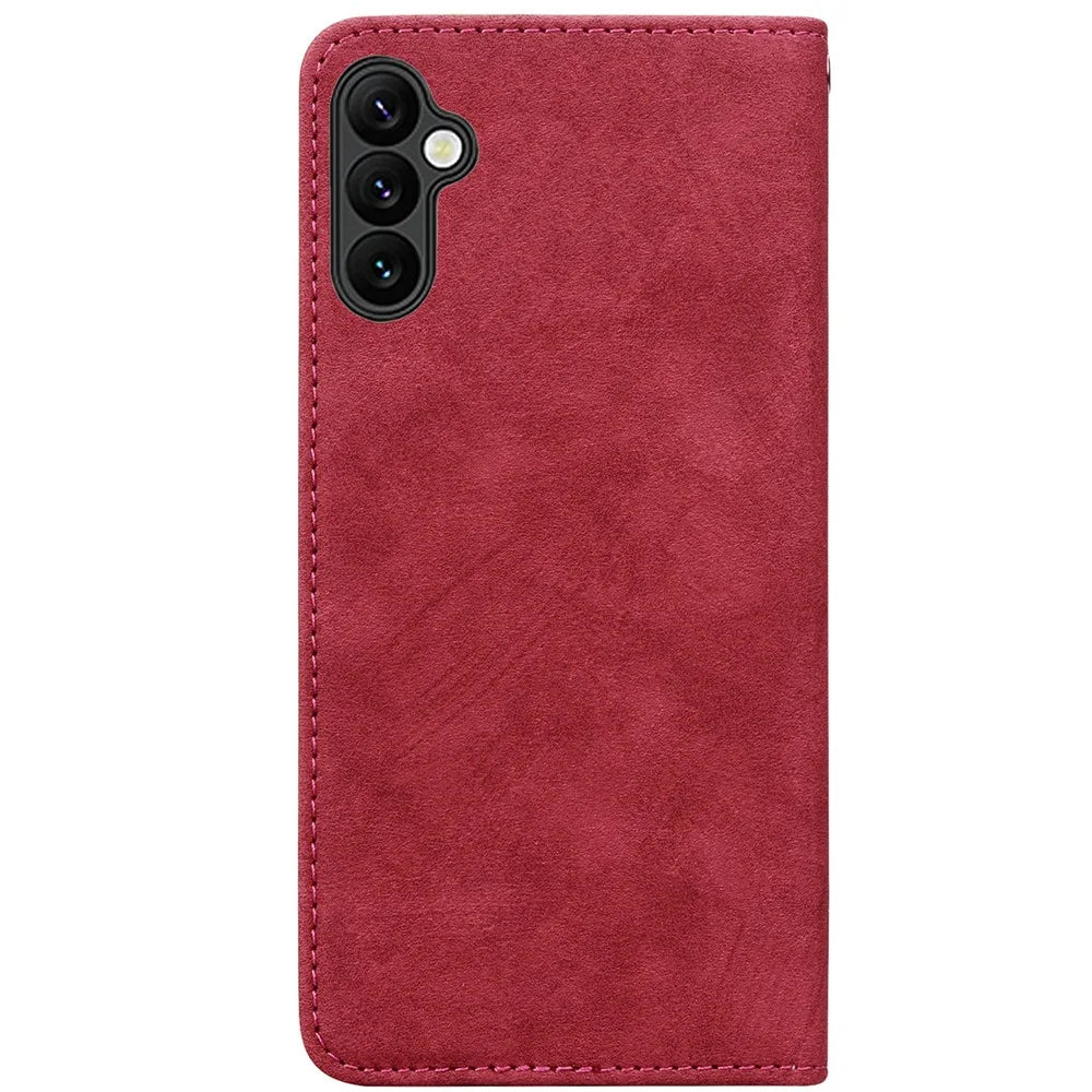For Samsung Galaxy A37 5G Case Lines Pattern Wallet Leather Phone Cover with Strap - Red - 6
