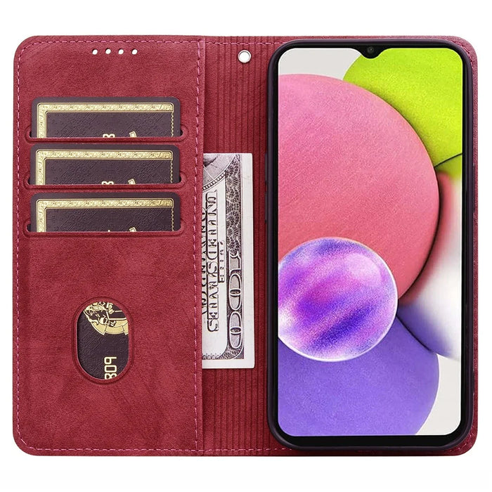 For Samsung Galaxy A57 5G Case Lines Pattern Wallet Leather Phone Cover with Strap - Red - 2