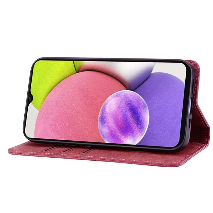 For Samsung Galaxy A57 5G Case Lines Pattern Wallet Leather Phone Cover with Strap - Red - 4