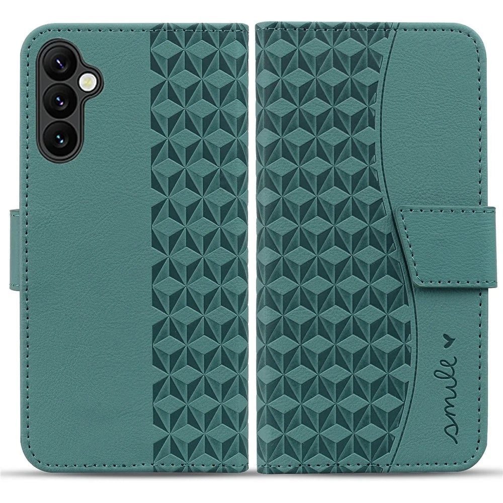 For Samsung Galaxy A37 5G Case Rhombus Pattern Leather Wallet Phone Cover with Wrist Strap - Green - 1