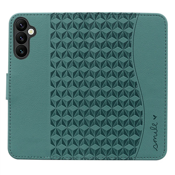 For Samsung Galaxy A37 5G Case Rhombus Pattern Leather Wallet Phone Cover with Wrist Strap - Green - 5