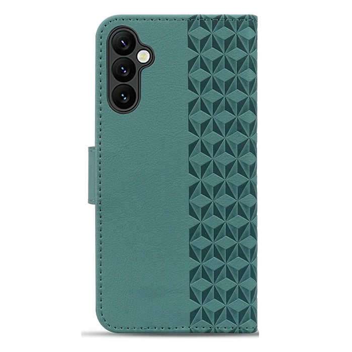 For Samsung Galaxy A37 5G Case Rhombus Pattern Leather Wallet Phone Cover with Wrist Strap - Green - 7