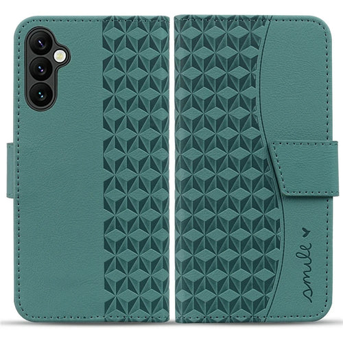 For Samsung Galaxy A57 5G Case Rhombus Pattern Leather Wallet Phone Cover with Wrist Strap - Green - 1
