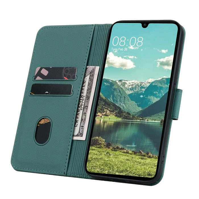 For Samsung Galaxy A57 5G Case Rhombus Pattern Leather Wallet Phone Cover with Wrist Strap - Green - 2