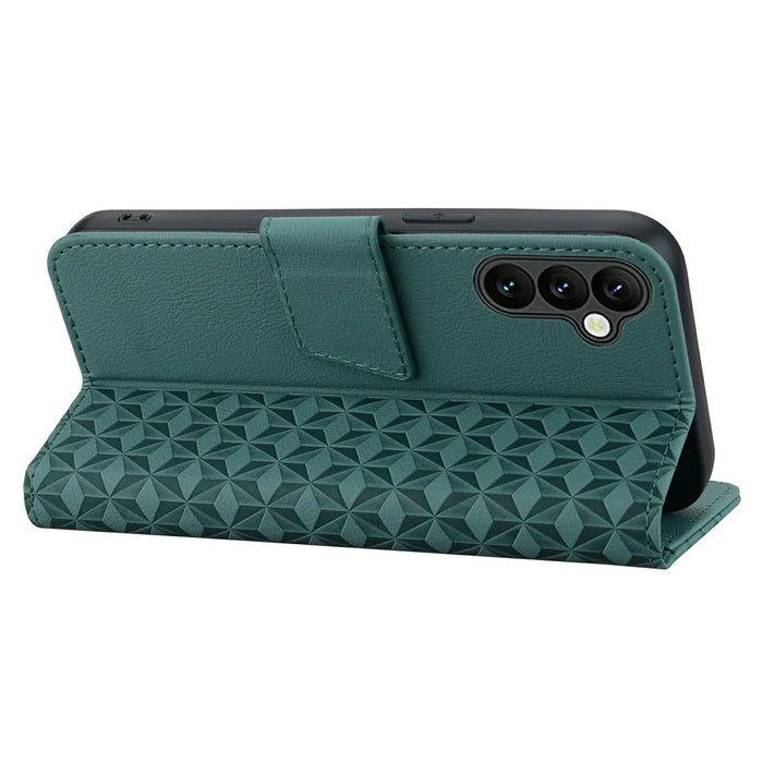 For Samsung Galaxy A57 5G Case Rhombus Pattern Leather Wallet Phone Cover with Wrist Strap - Green - 3