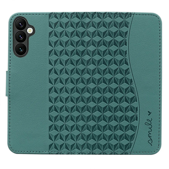 For Samsung Galaxy A57 5G Case Rhombus Pattern Leather Wallet Phone Cover with Wrist Strap - Green - 5