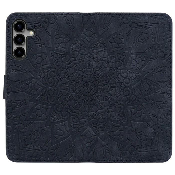 For Samsung Galaxy S26+ Case Flower Imprinted PU Leather Wallet Flip Phone Cover with Wrist Strap - Black - 5