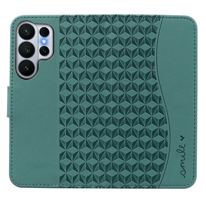 For Samsung Galaxy S26 Ultra Case Rhombus Pattern Leather Wallet Phone Cover with Wrist Strap - Green - 5