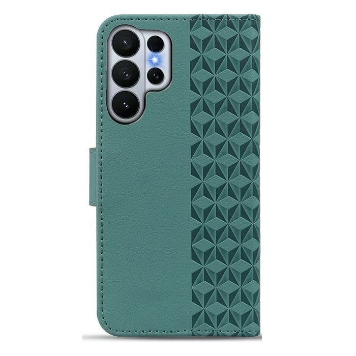 For Samsung Galaxy S26 Ultra Case Rhombus Pattern Leather Wallet Phone Cover with Wrist Strap - Green - 7