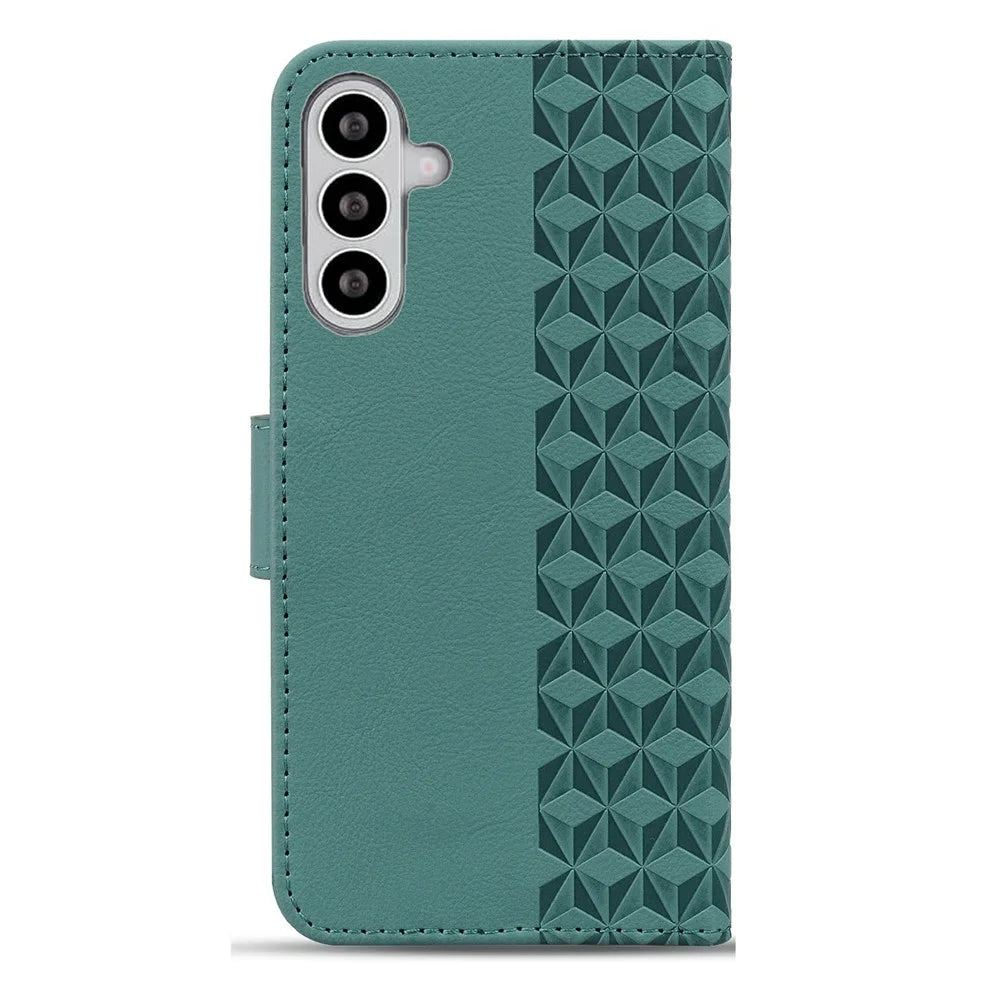For Samsung Galaxy S26 Case Rhombus Pattern Leather Wallet Phone Cover with Wrist Strap - Green - 7