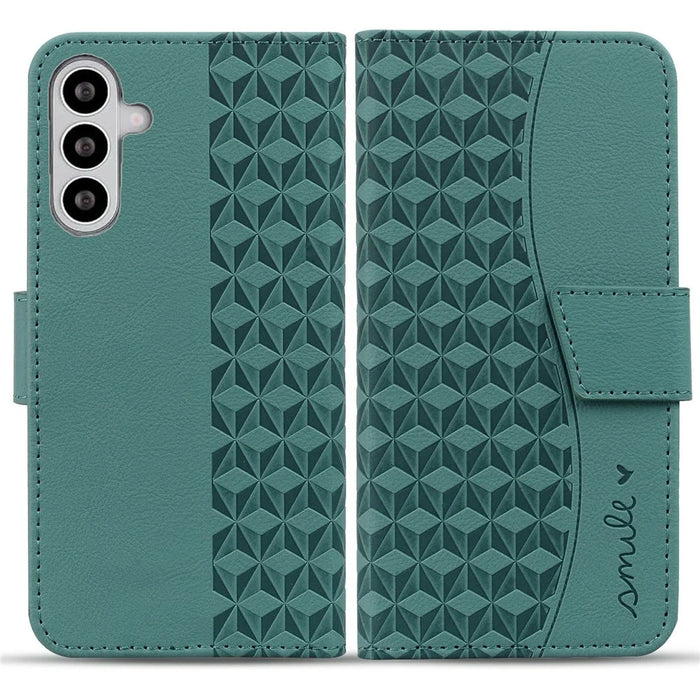 For Samsung Galaxy S26+ Case Rhombus Pattern Leather Wallet Phone Cover with Wrist Strap - Green - 1