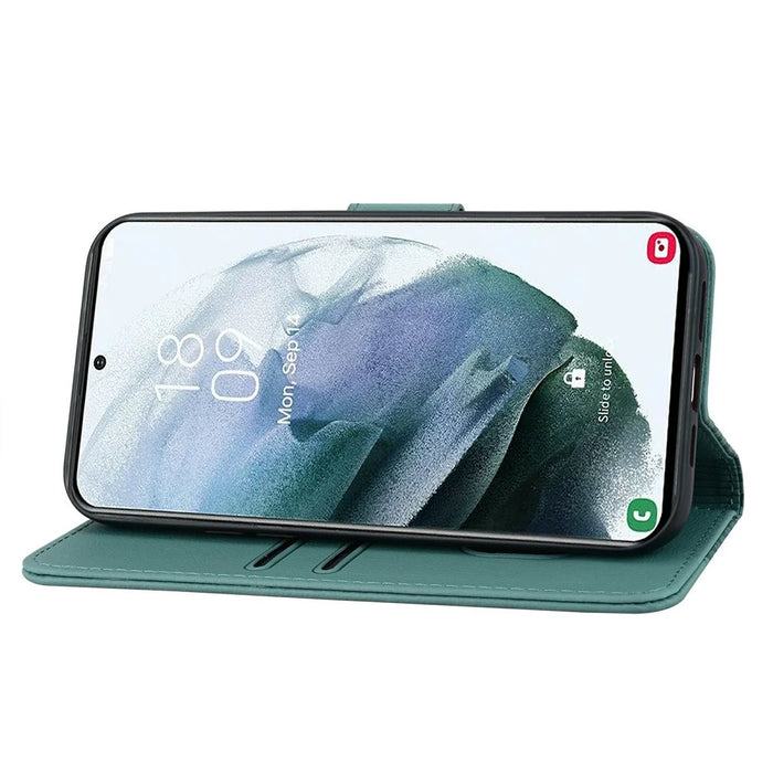 For Samsung Galaxy S26+ Case Rhombus Pattern Leather Wallet Phone Cover with Wrist Strap - Green - 4