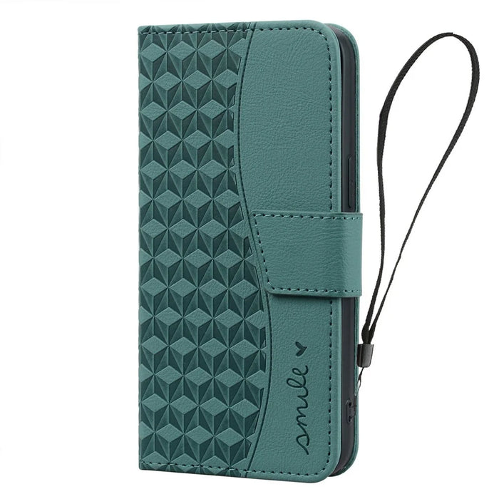 For Samsung Galaxy S26+ Case Rhombus Pattern Leather Wallet Phone Cover with Wrist Strap - Green - 6