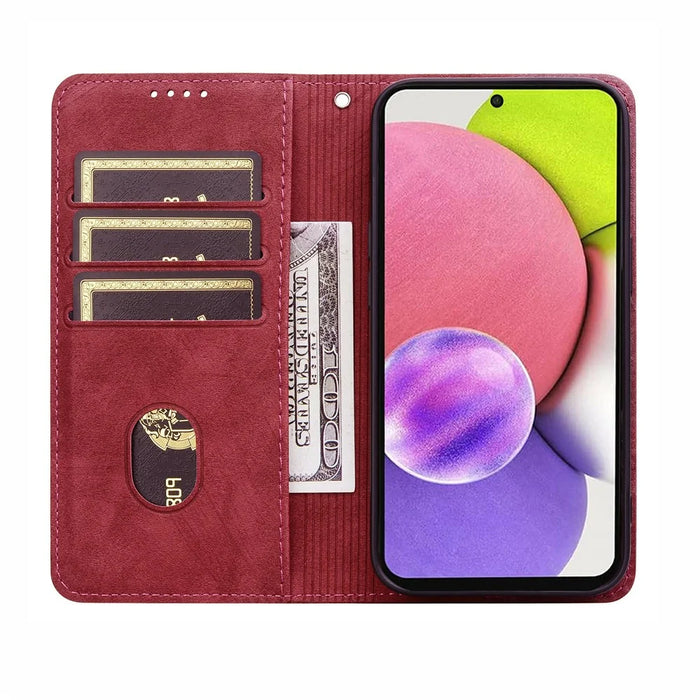 For Samsung Galaxy S26 Ultra Case Lines Pattern Wallet Leather Phone Cover with Strap - Red - 2