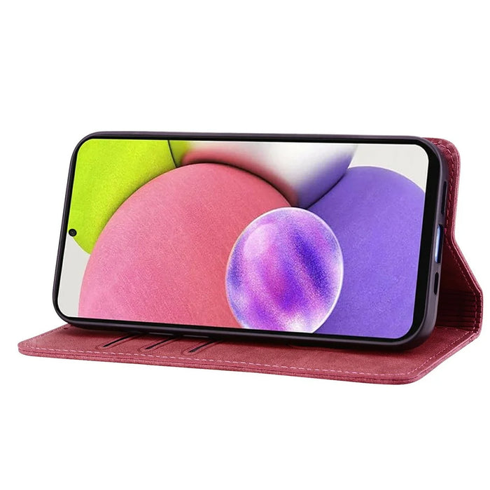 For Samsung Galaxy S26 Ultra Case Lines Pattern Wallet Leather Phone Cover with Strap - Red - 4