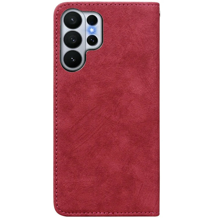 For Samsung Galaxy S26 Ultra Case Lines Pattern Wallet Leather Phone Cover with Strap - Red - 6